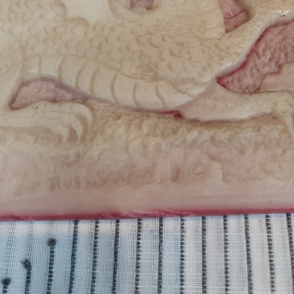 Vintage Pink Ancient Chinese Dragon Plaque Russ Saxton Mythical Magical Decor - Picture 3 of 10